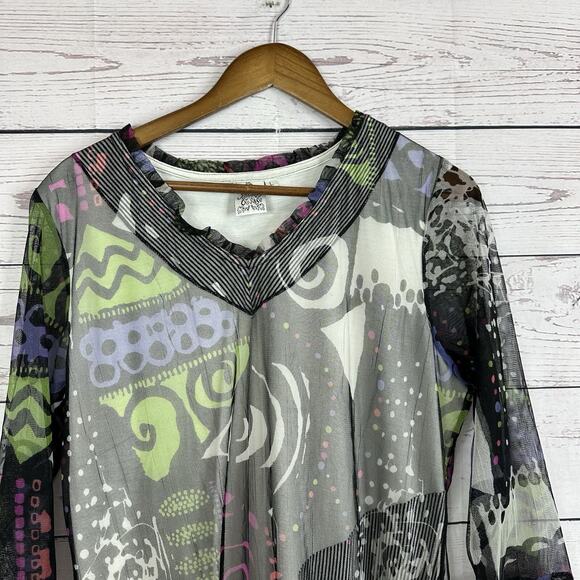 Parsley Sage Shirt Top Womens Large Multicolor Mesh Layered Geometric 80s Tunic - Picture 3 of 13
